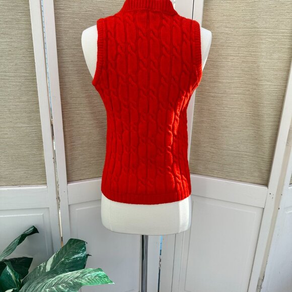 Vintage Red Cable Knit Sweater Vest Retro Vest Christmas Sweater 100% Wool Vest - Picture 4 of 6